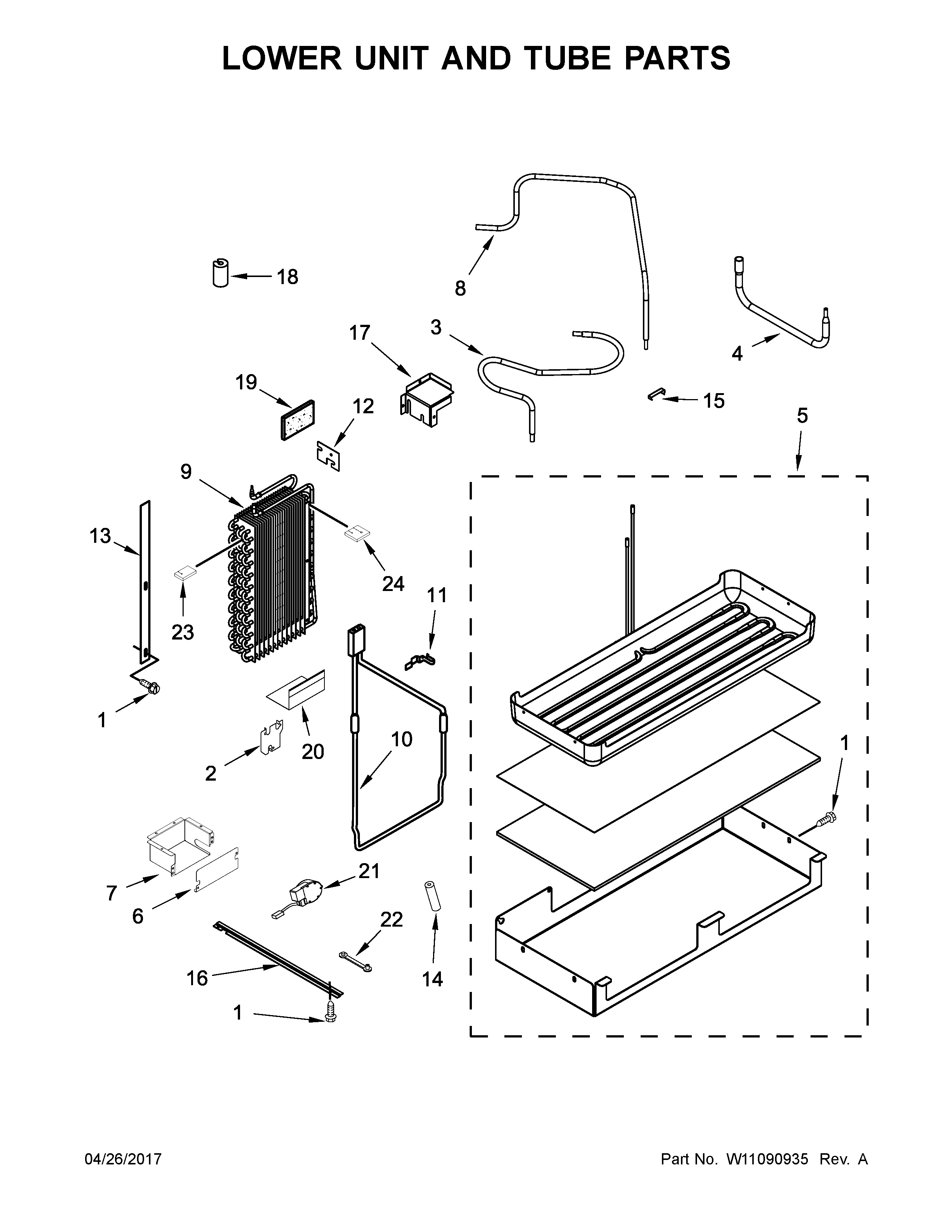 Lower unit and tube parts