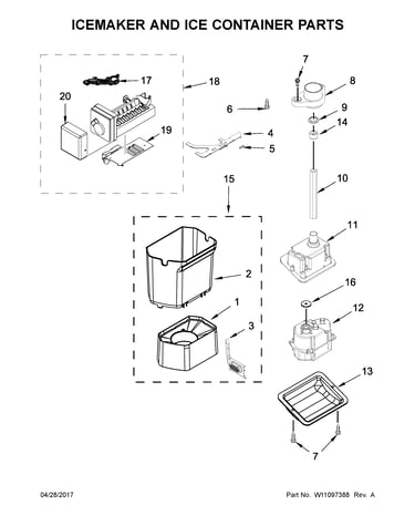 Icemaker and ice container parts