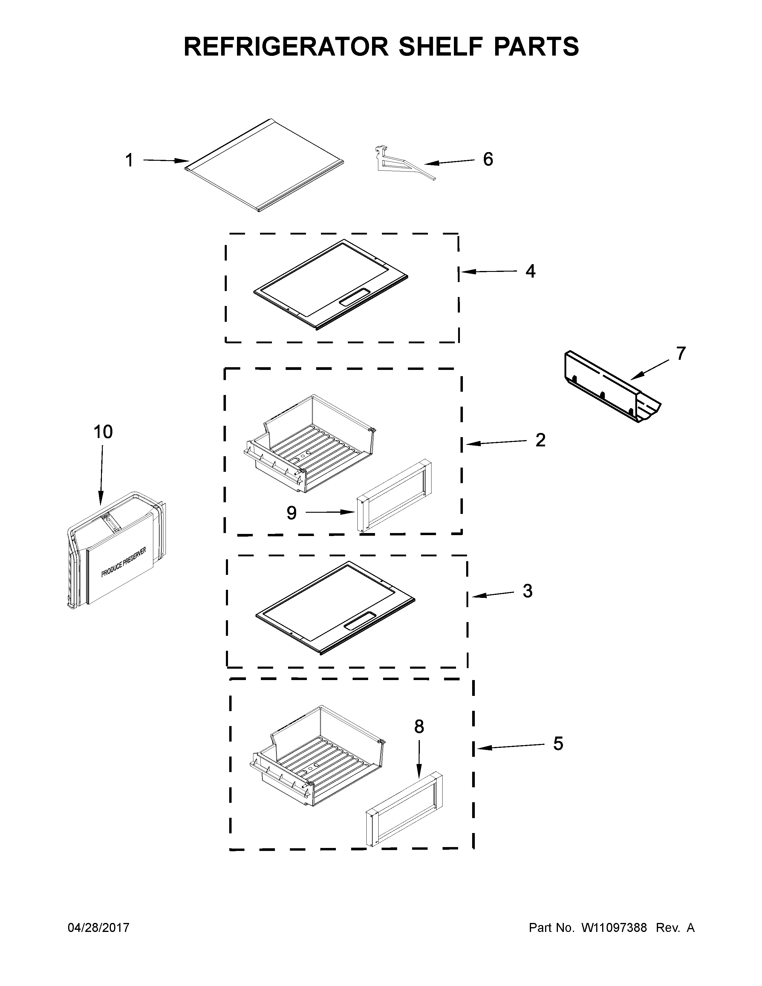 Refrigerator shelf parts