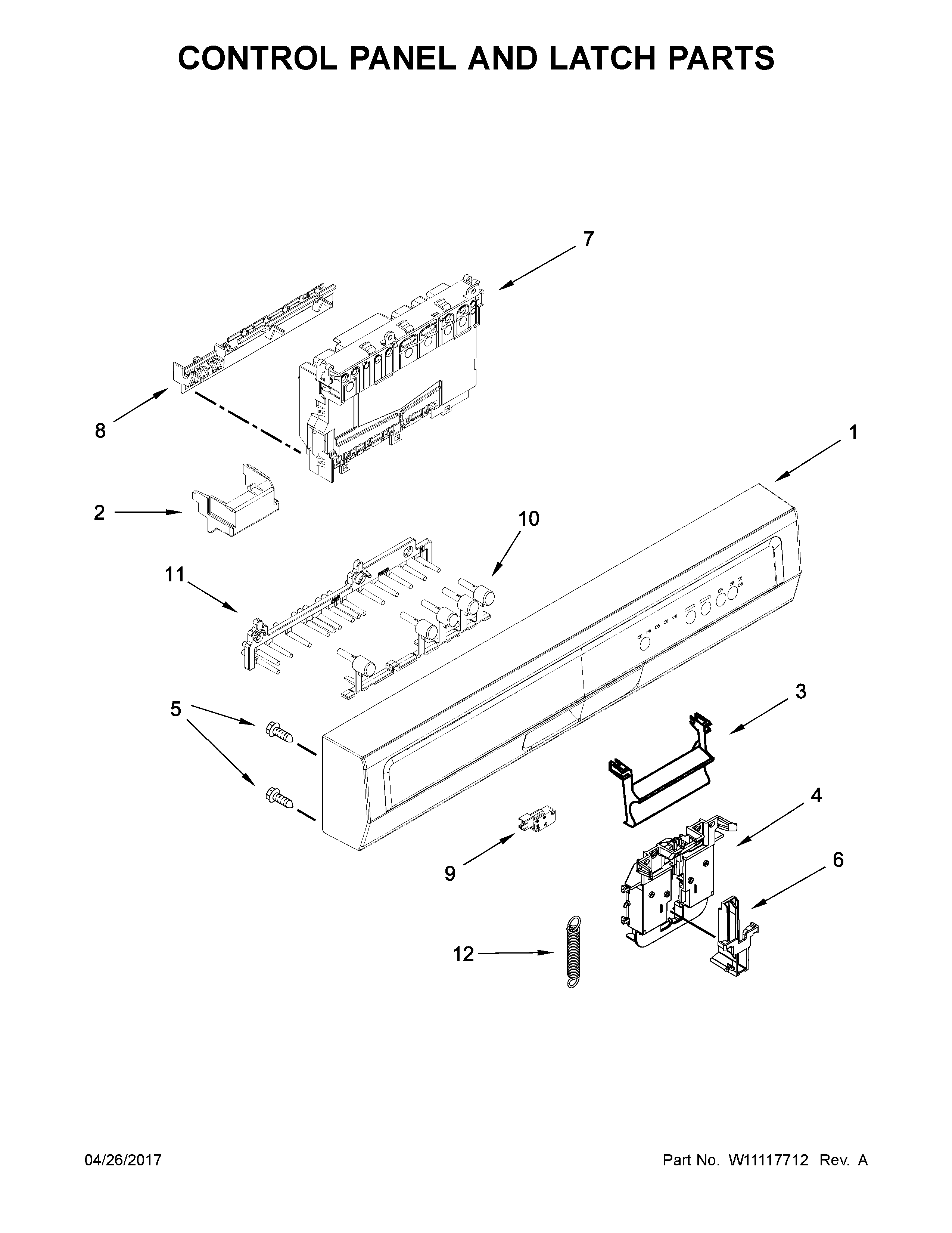 Control panel and latch parts