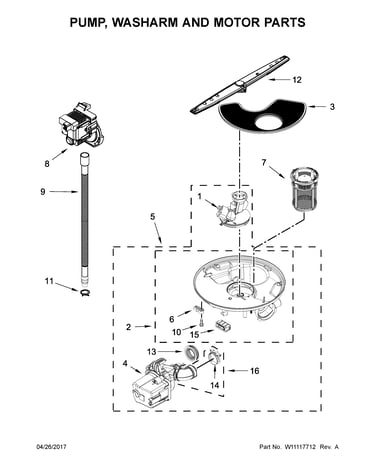 Pump, washarm and motor parts
