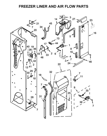 Freezer liner and air flow parts