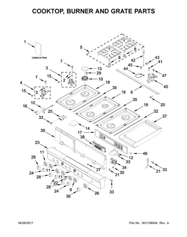 Cooktop, burner and grate parts