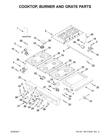 Cooktop, burner and grate parts