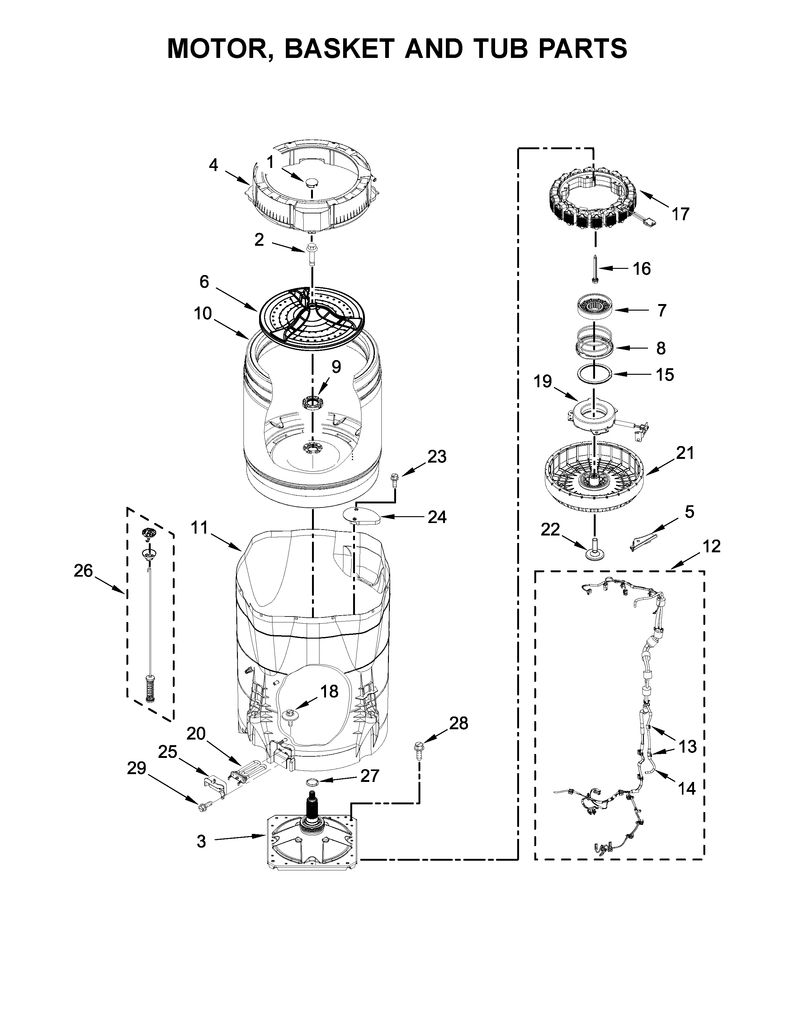 MOTOR, BASKET AND TUB PARTS