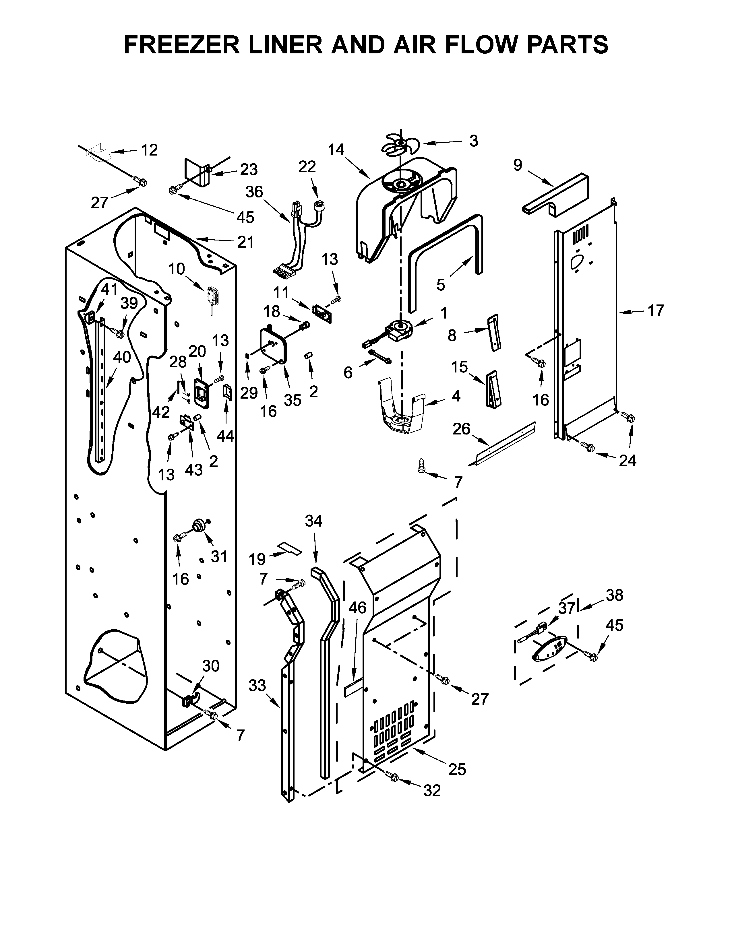Freezer liner and air flow parts