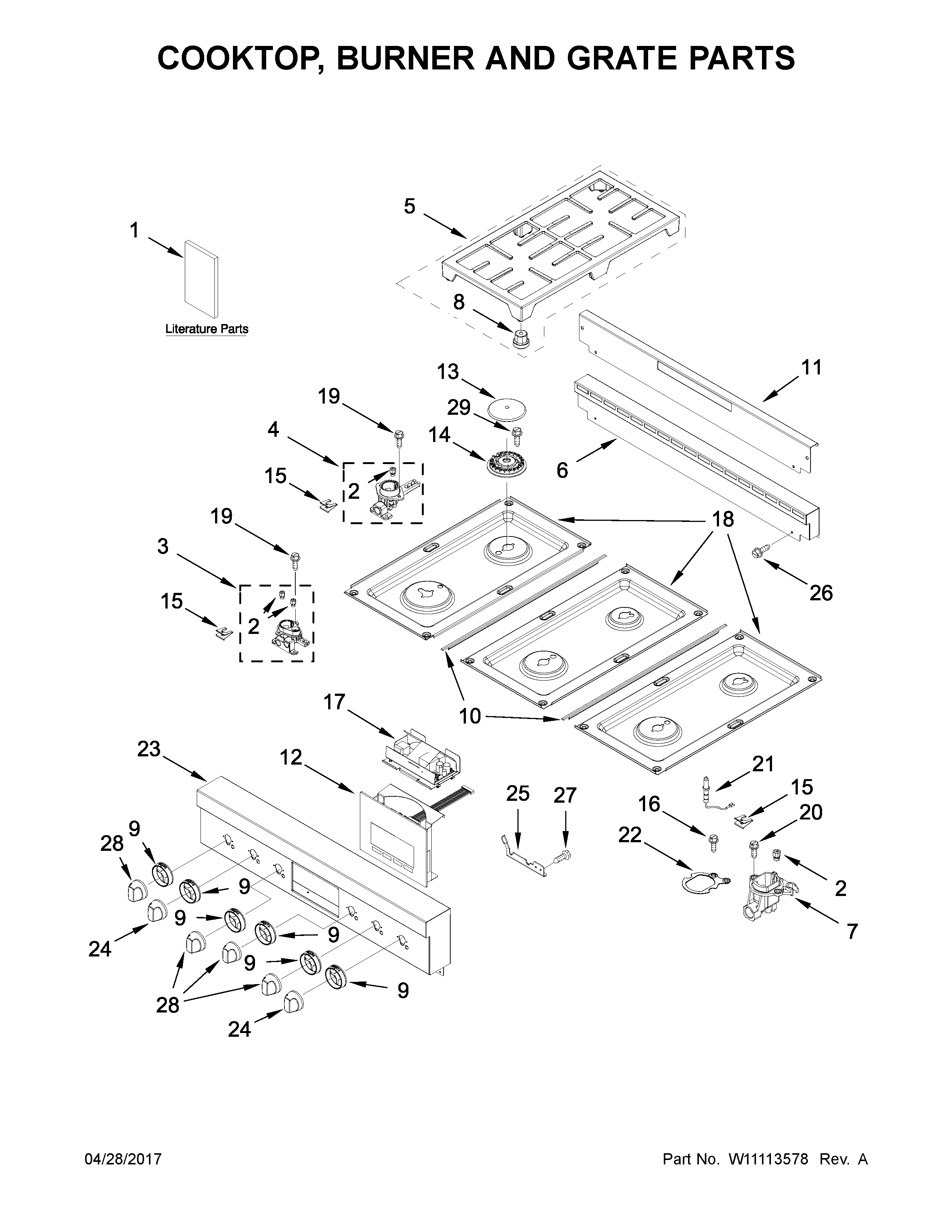 COOKTOP, BURNER AND GRATE PARTS