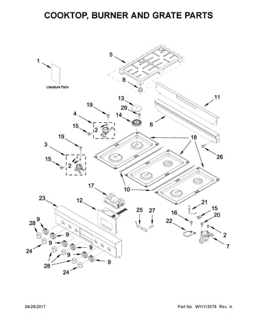 Cooktop, burner and grate parts