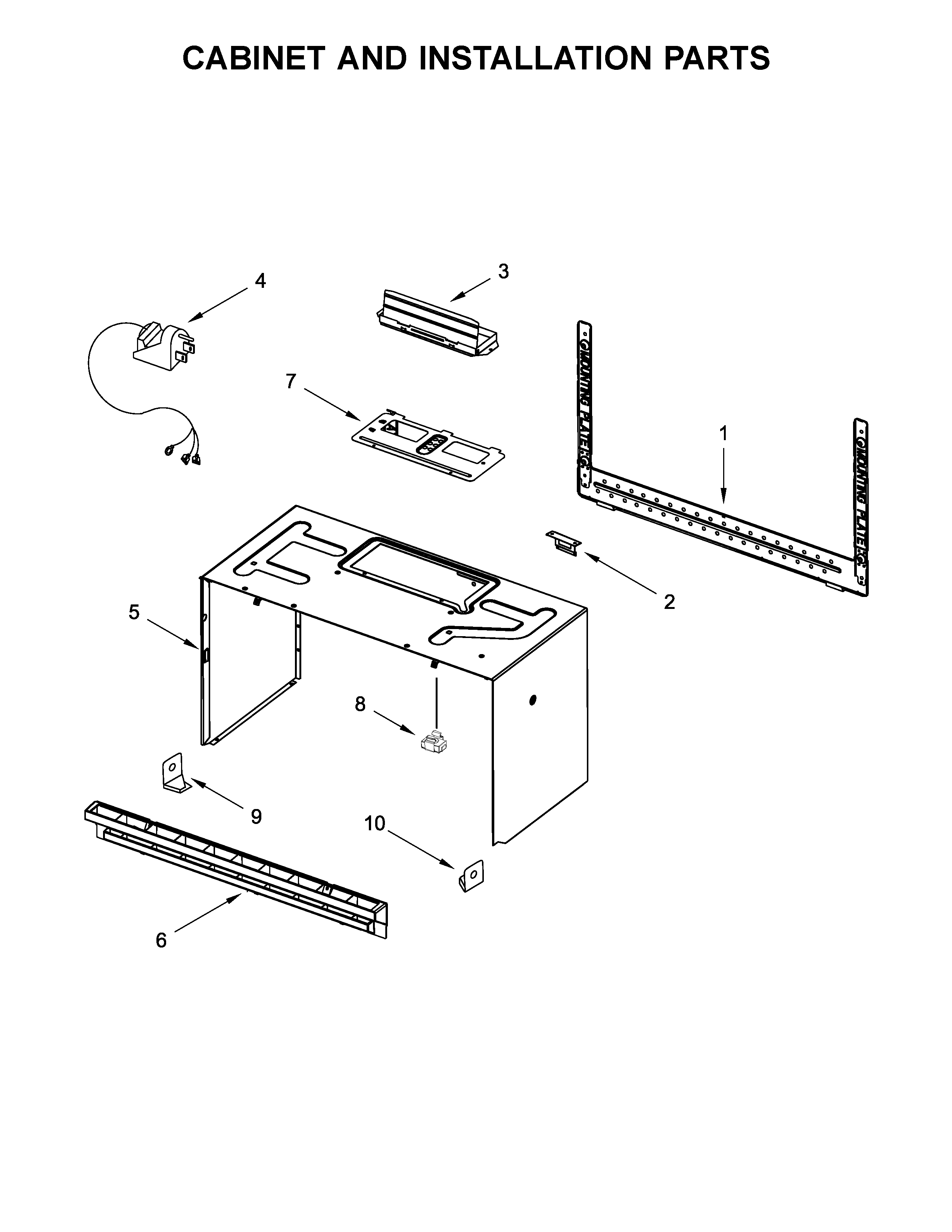 Cabinet and installation parts