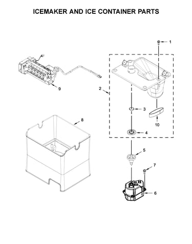 Icemaker and ice container parts