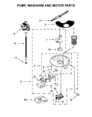 Pump, washarm and motor parts