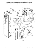 Freezer liner and icemaker parts