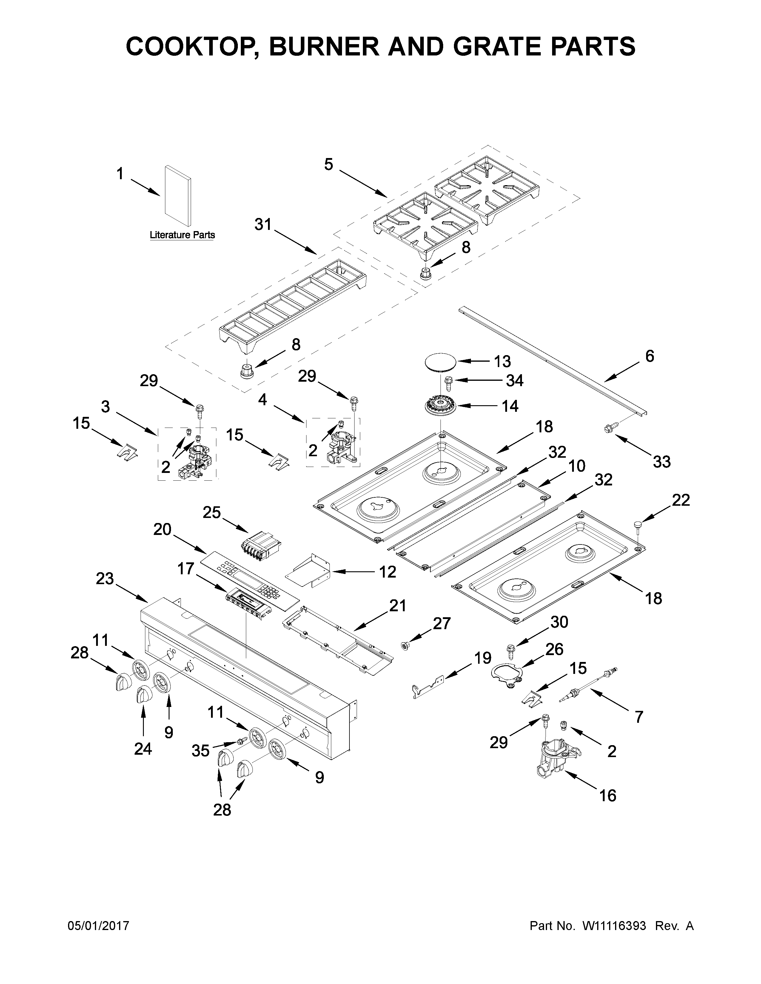 COOKTOP, BURNER AND GRATE PARTS