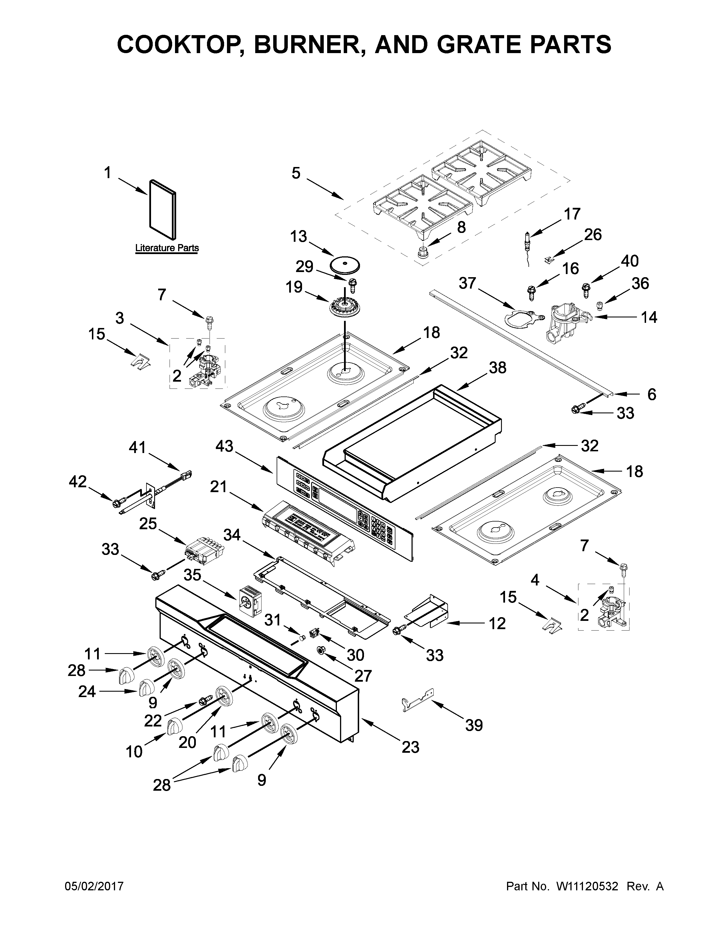 COOKTOP, BURNER, AND GRATE PARTS