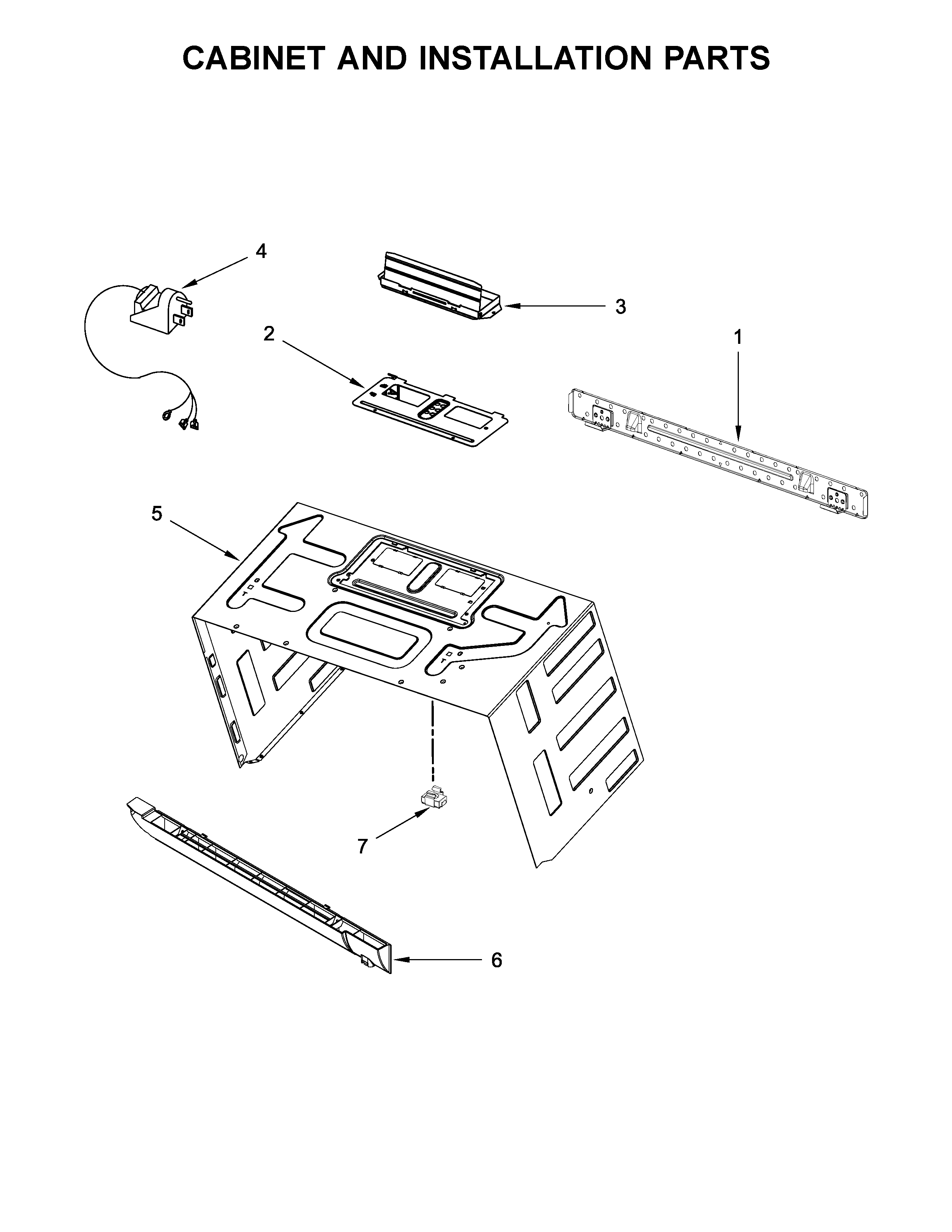 Cabinet and installation parts