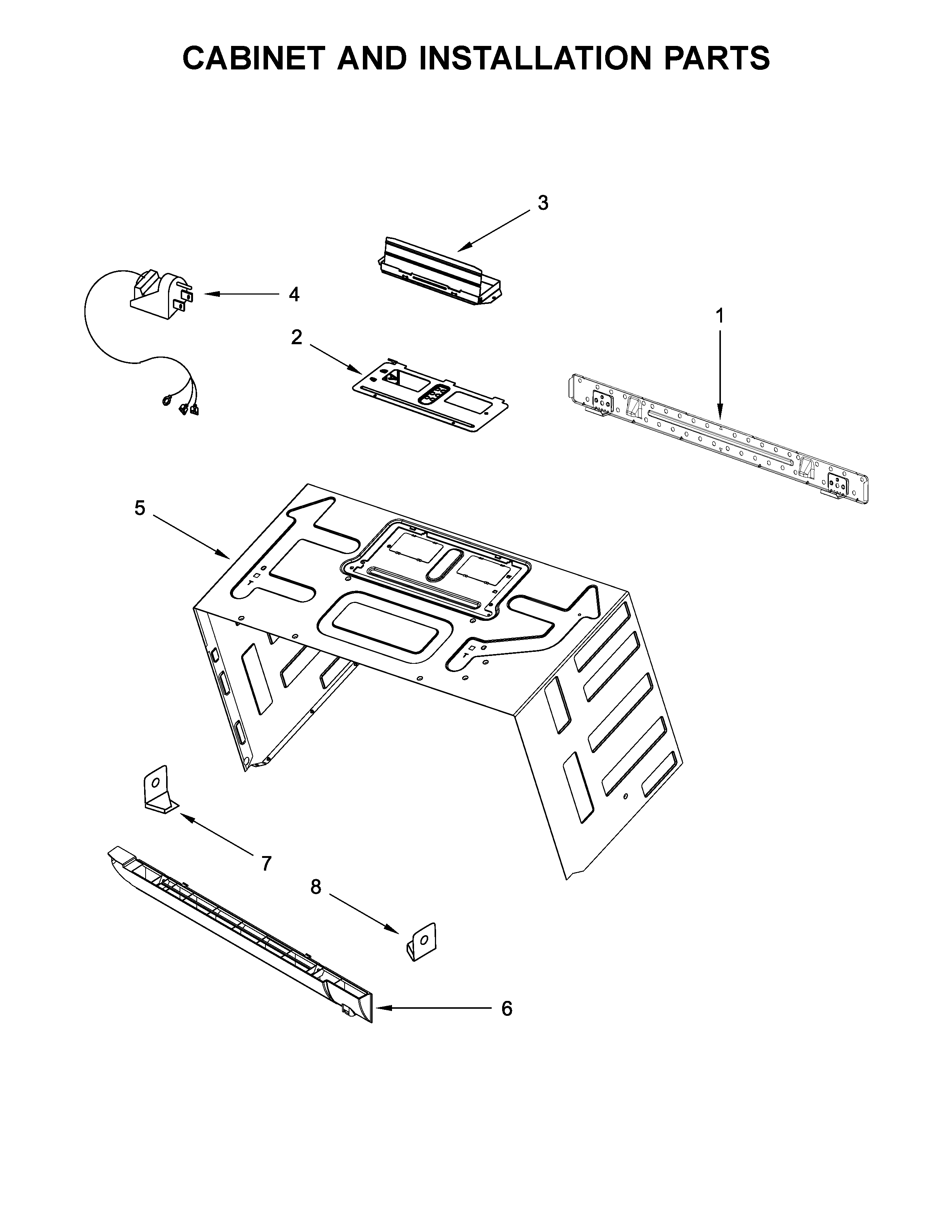 Cabinet and installation parts