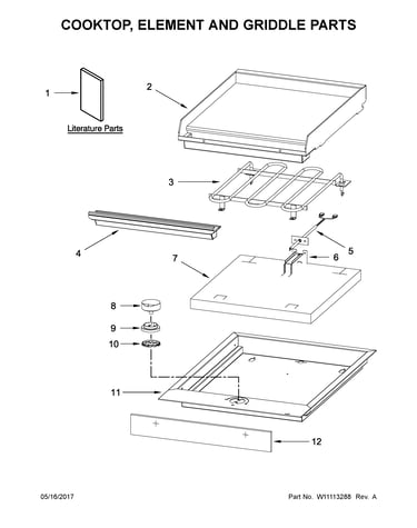 Cooktop, element and griddle parts