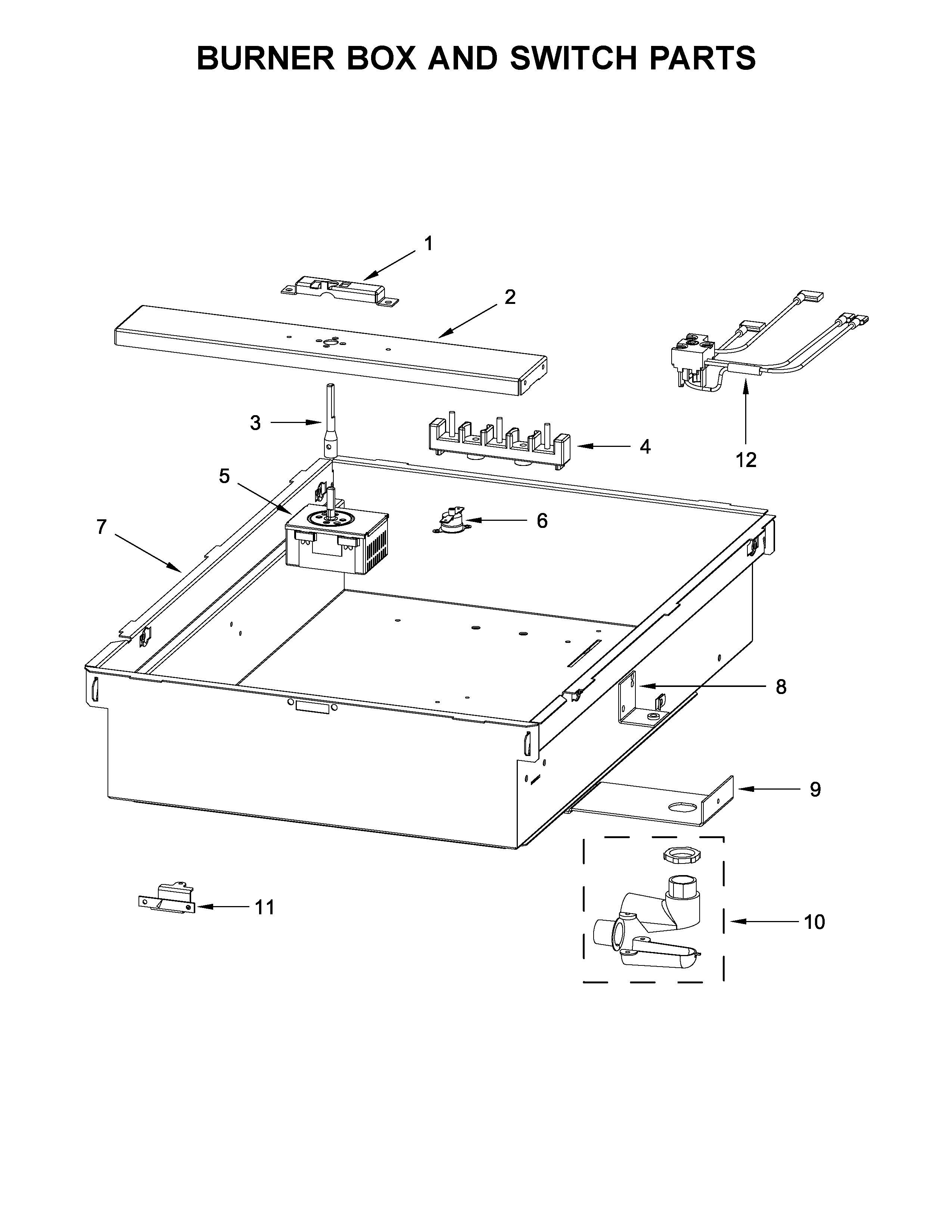 Burner box and switch parts