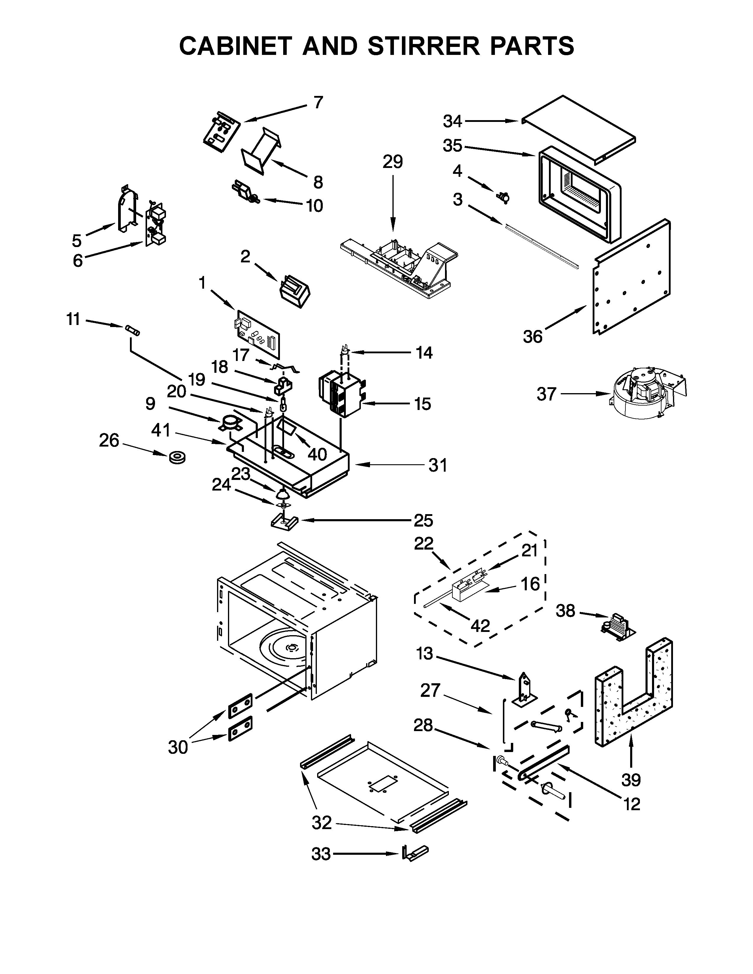 Cabinet and stirrer parts
