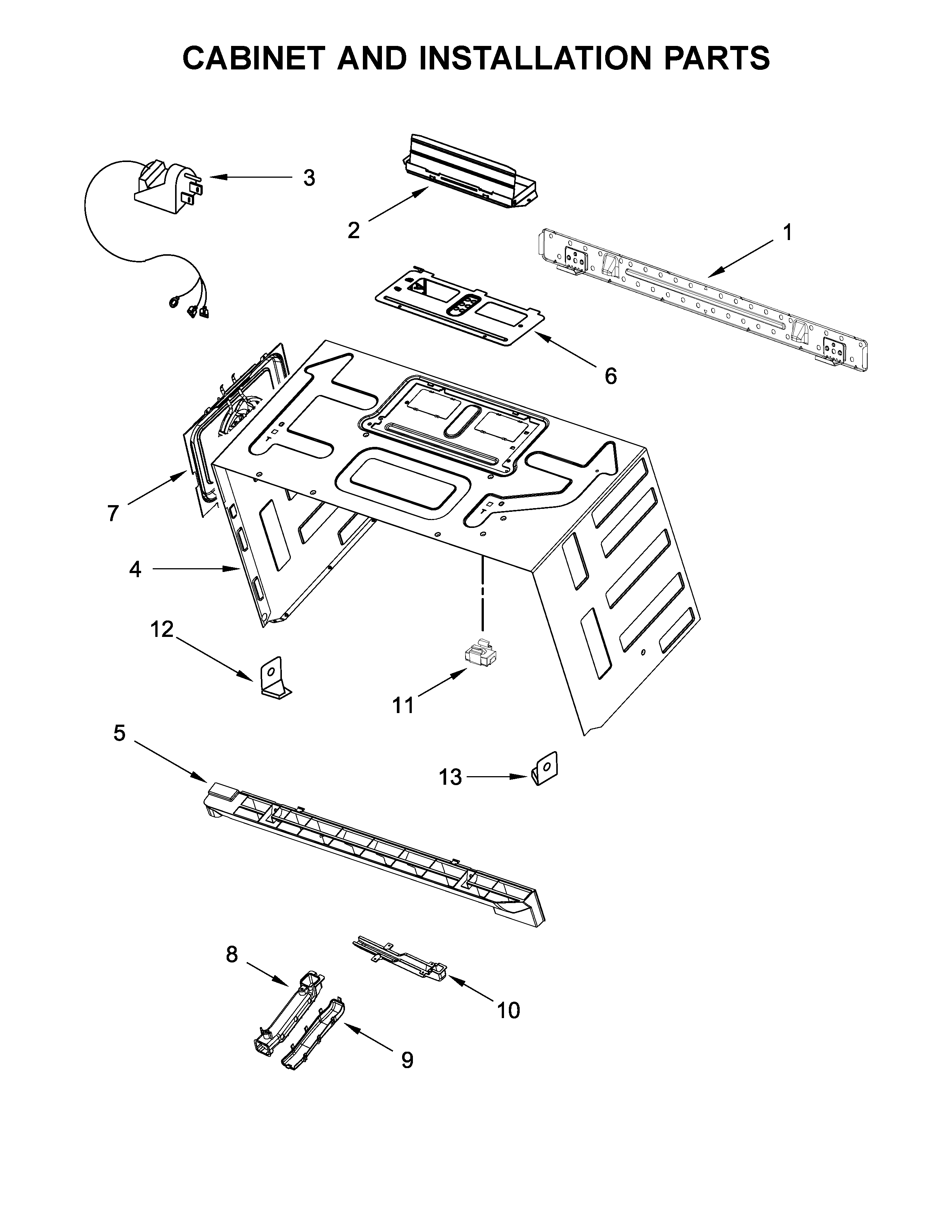 Cabinet and installation parts