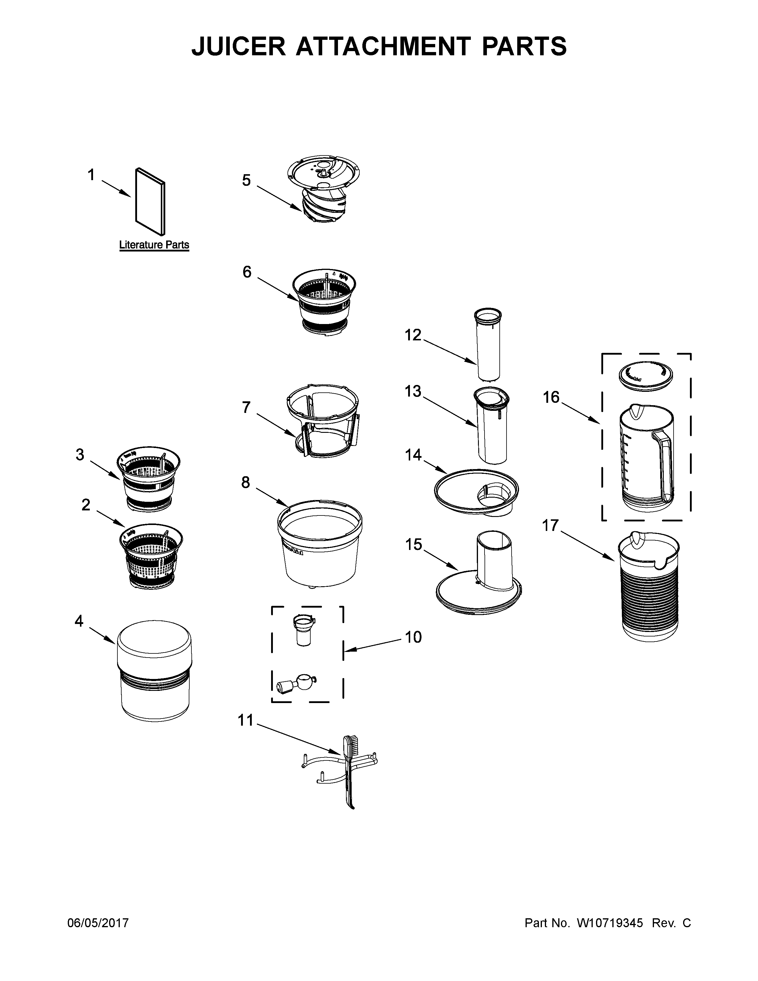 Juicer attachment parts