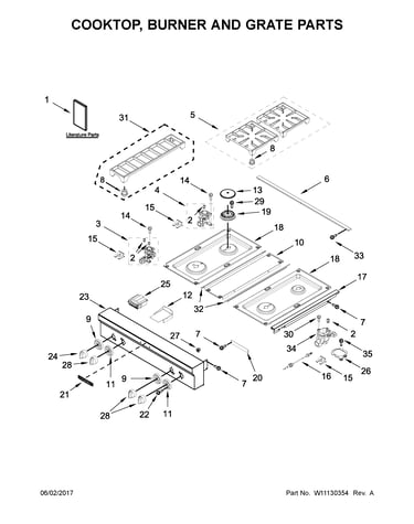 Cooktop, burner and grate parts