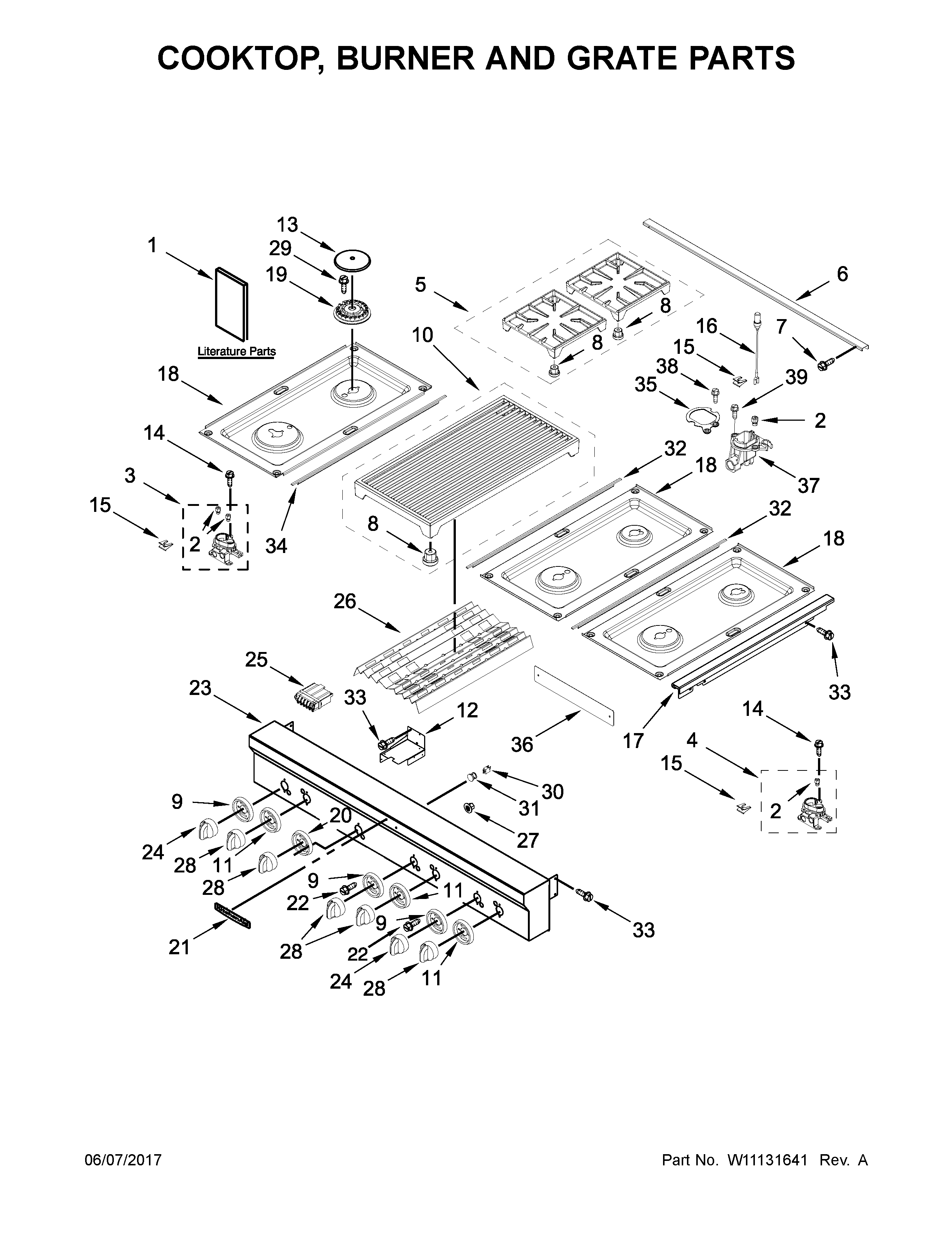 Cooktop, burner and grate parts
