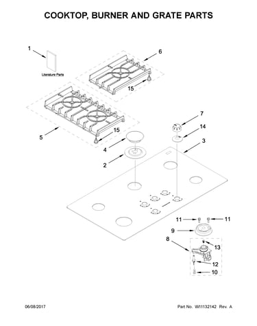 Cooktop, burner and grate parts