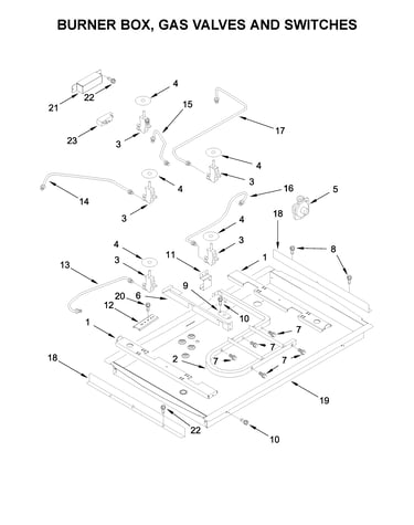 Burner box, gas valves and switches