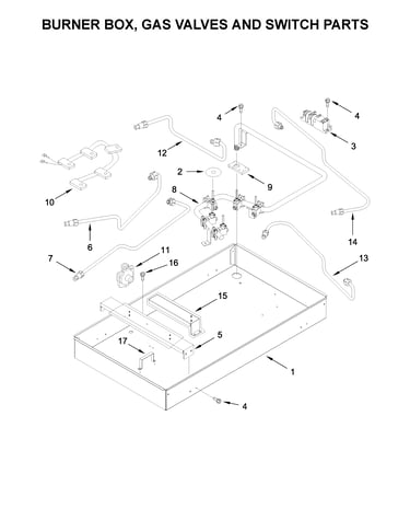 Burner box, gas valves and switch parts