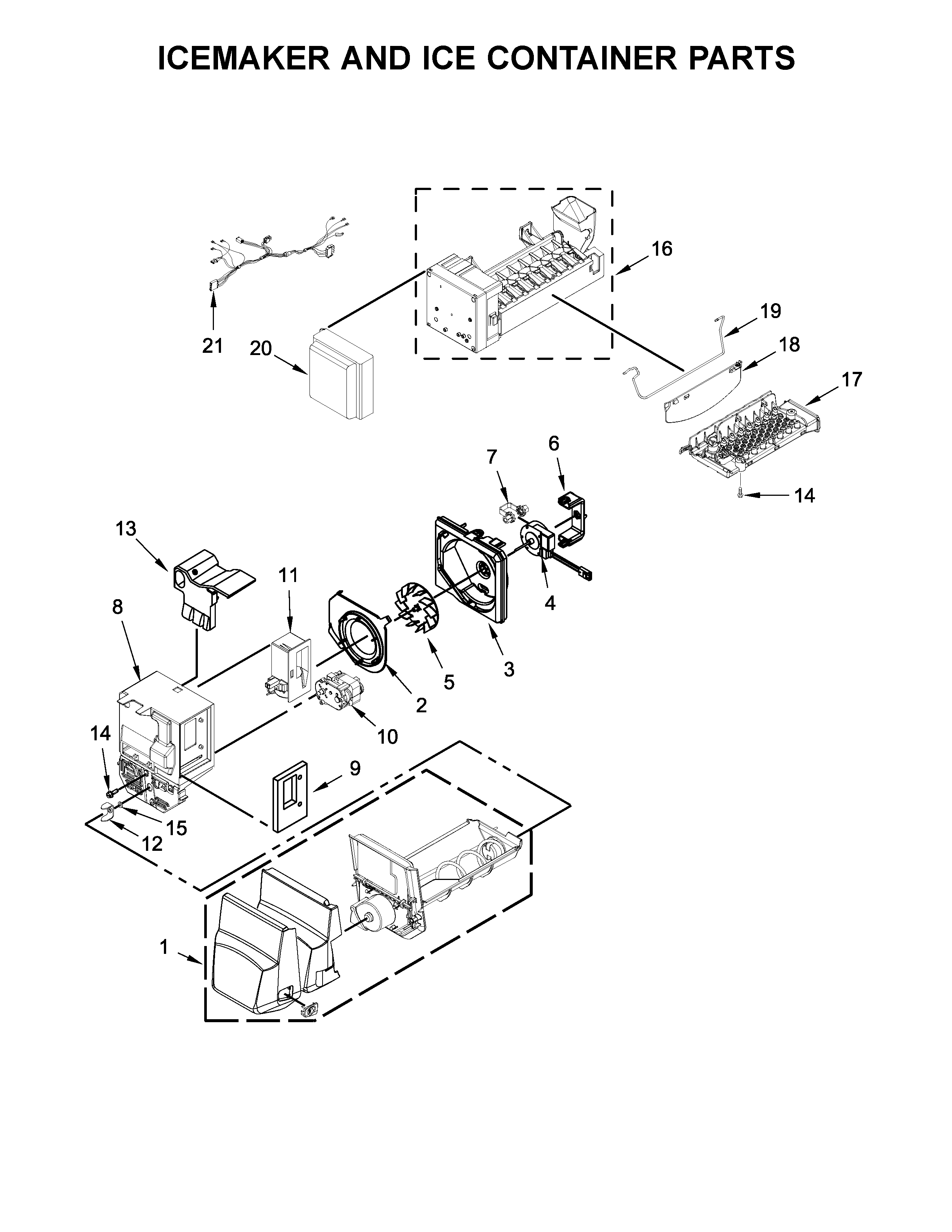 ICEMAKER AND ICE CONTAINER PARTS