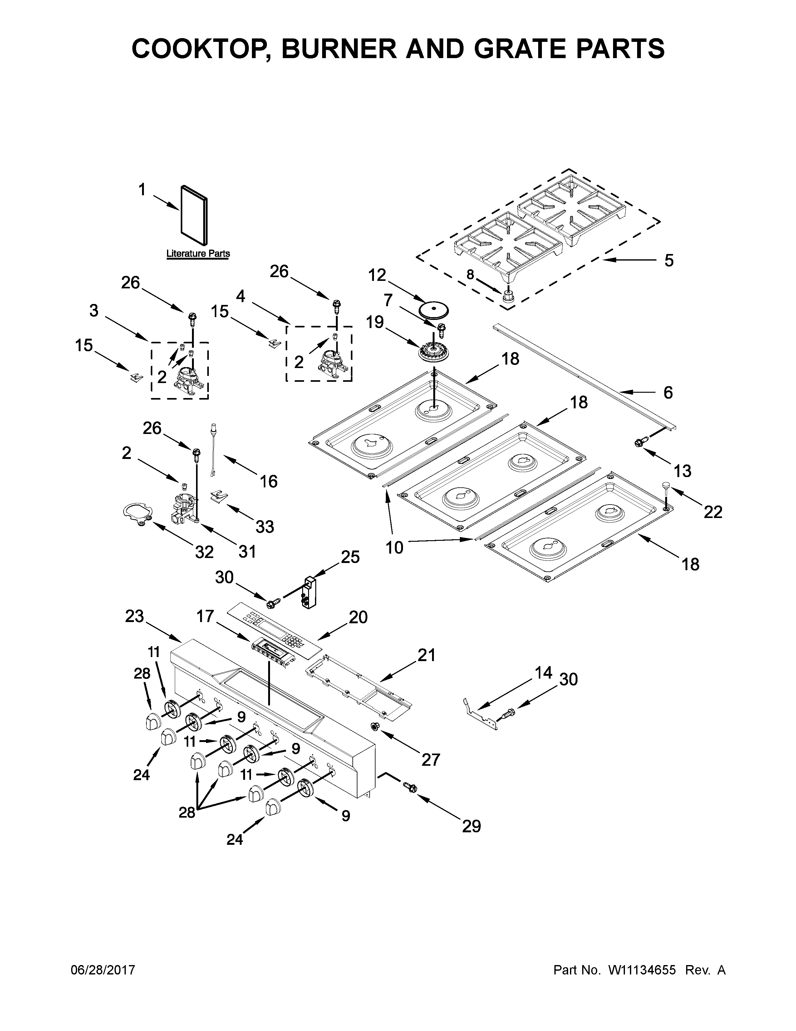 COOKTOP, BURNER AND GRATE PARTS