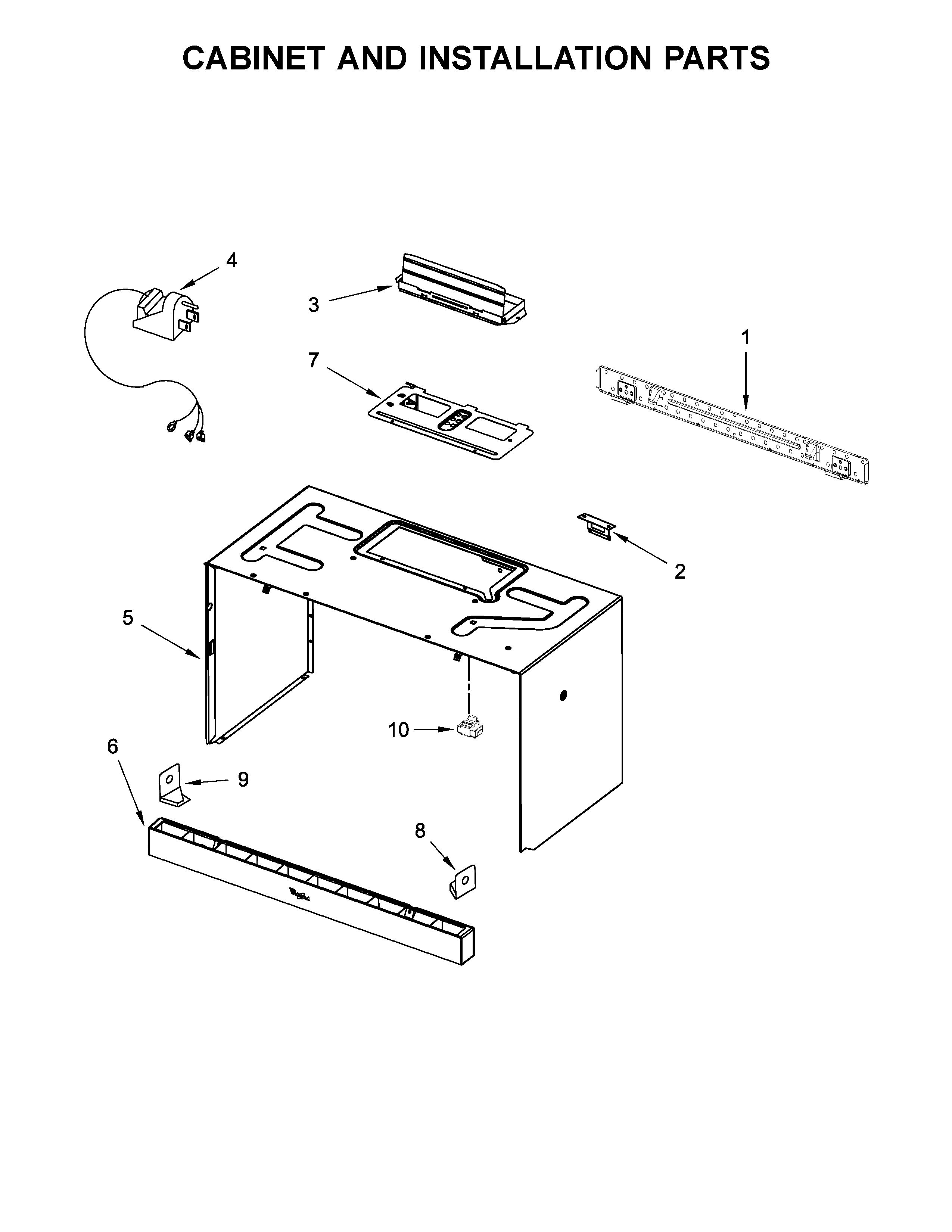 Cabinet and installation parts