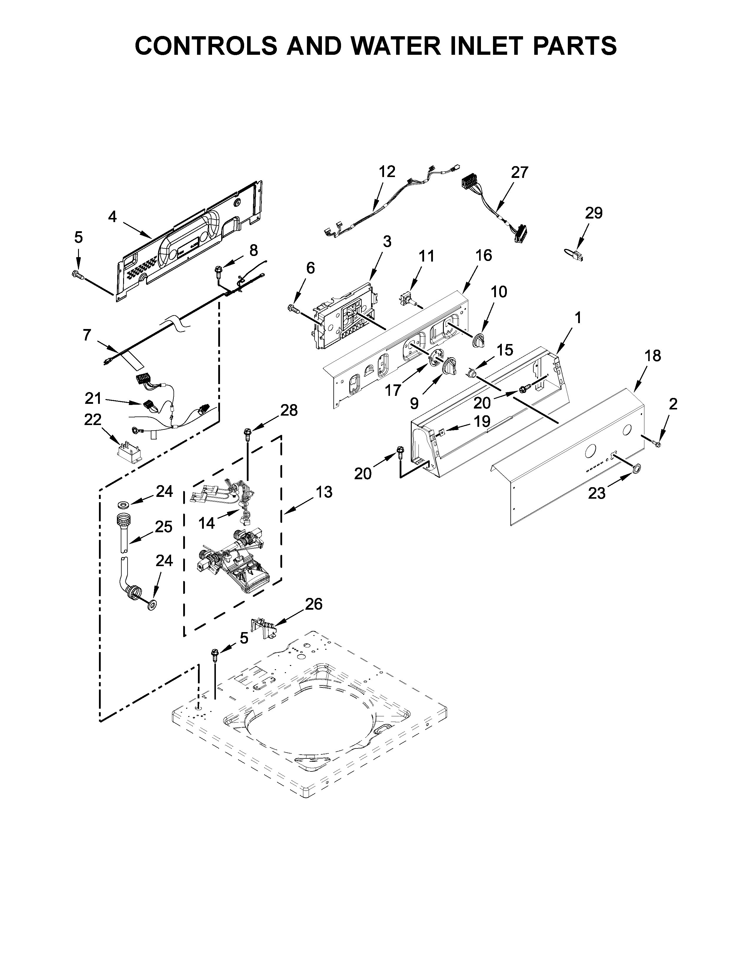 Controls and water inlet parts