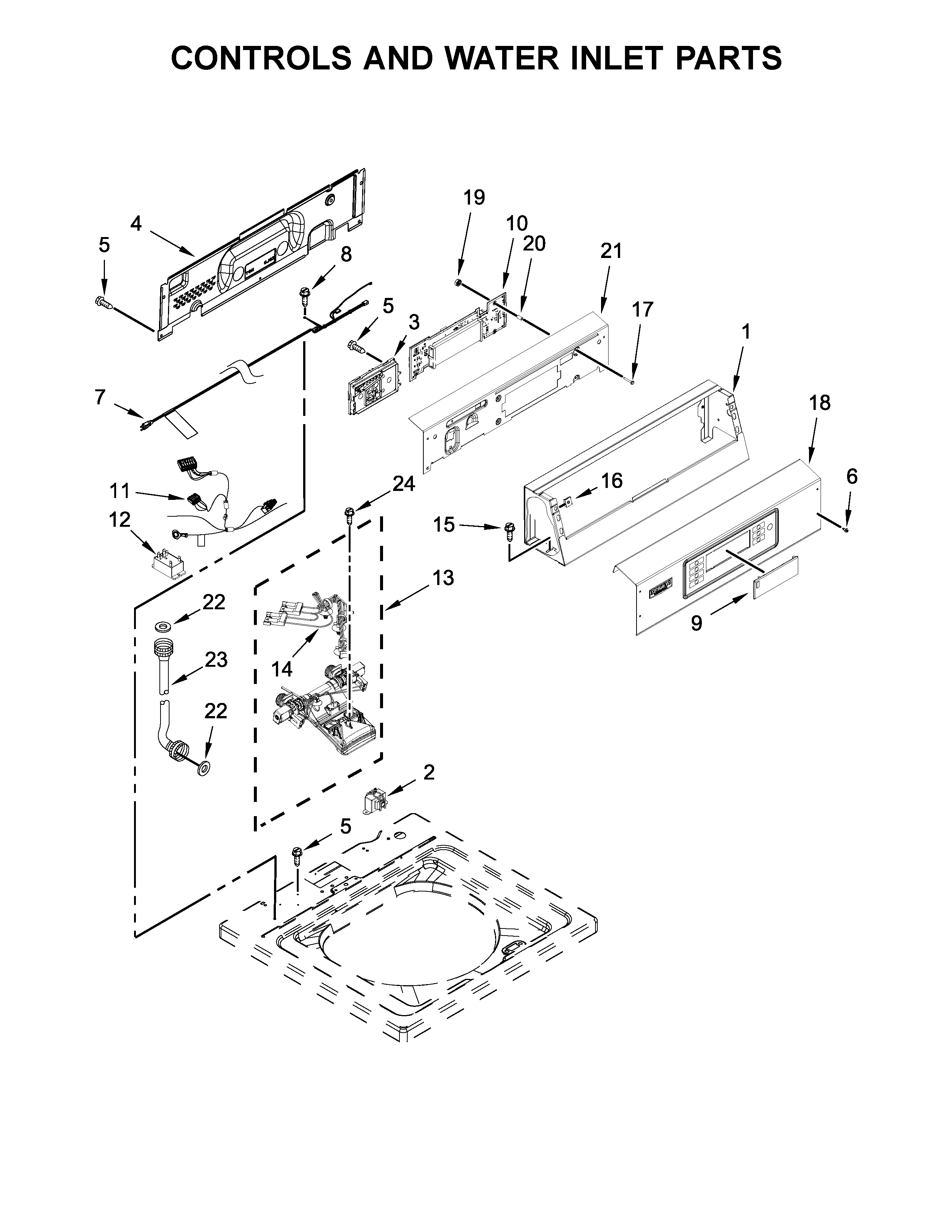 Controls and water inlet parts