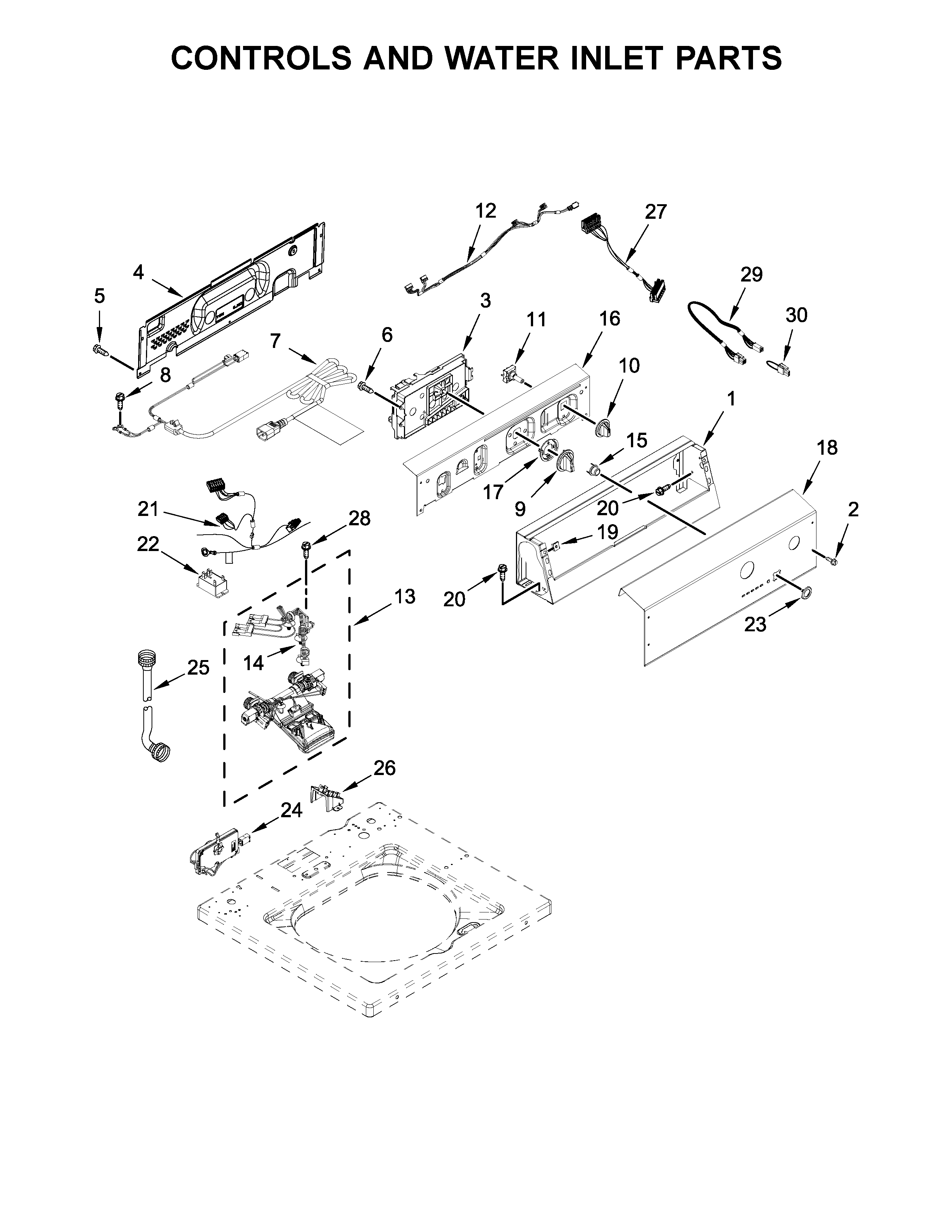 Controls and water inlet parts