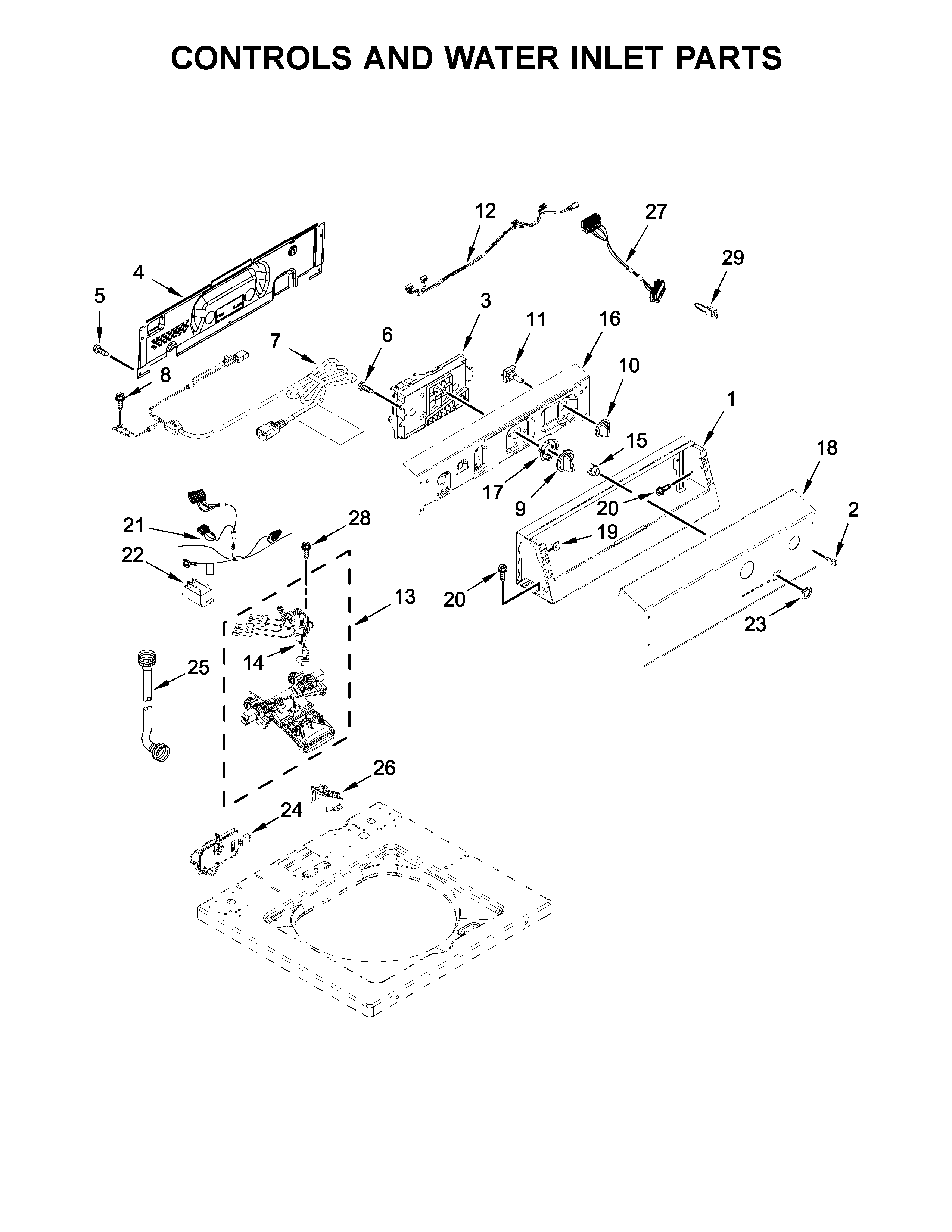 Controls and water inlet parts