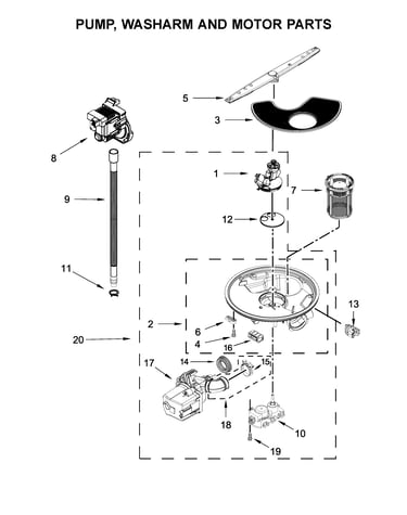 Pump, washarm and motor parts