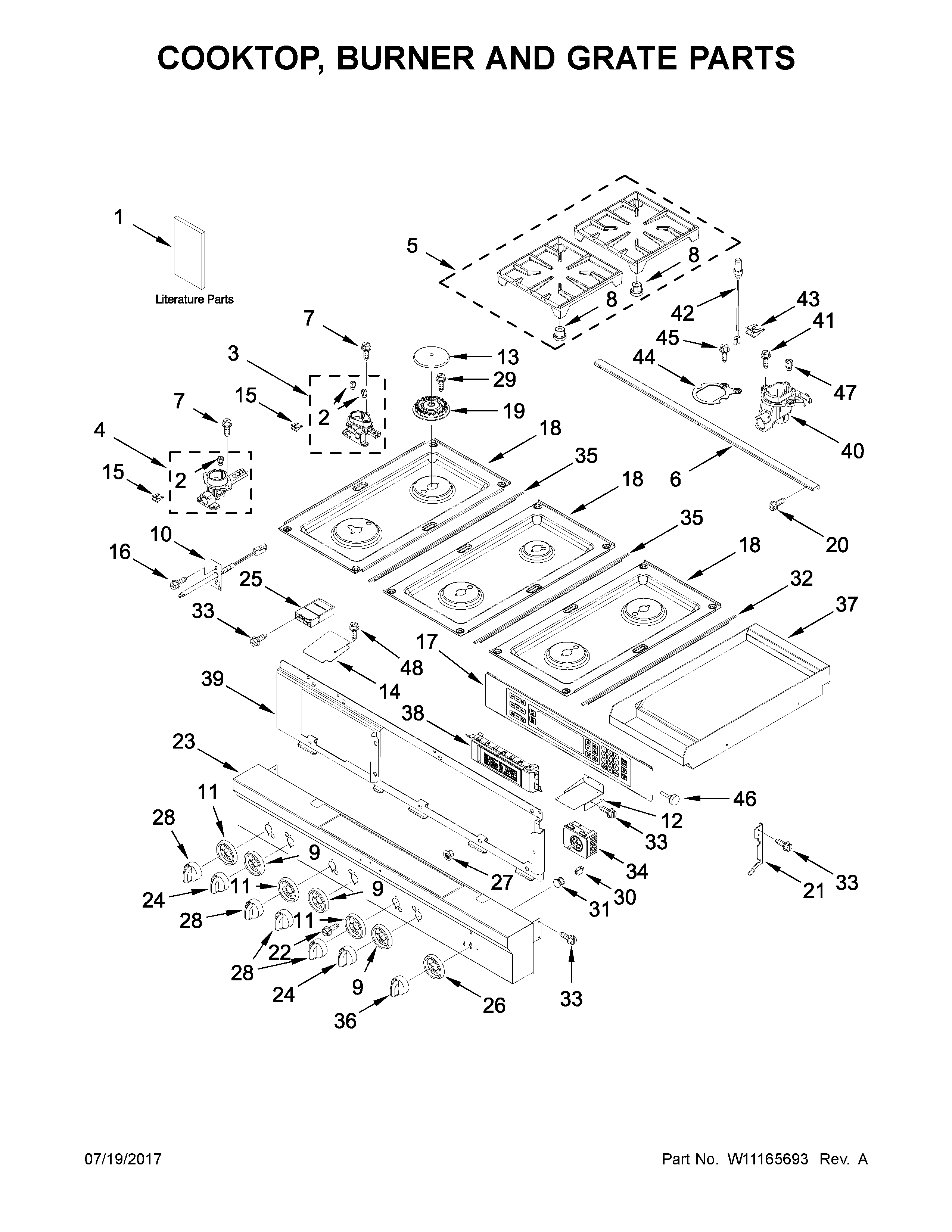 COOKTOP, BURNER AND GRATE PARTS