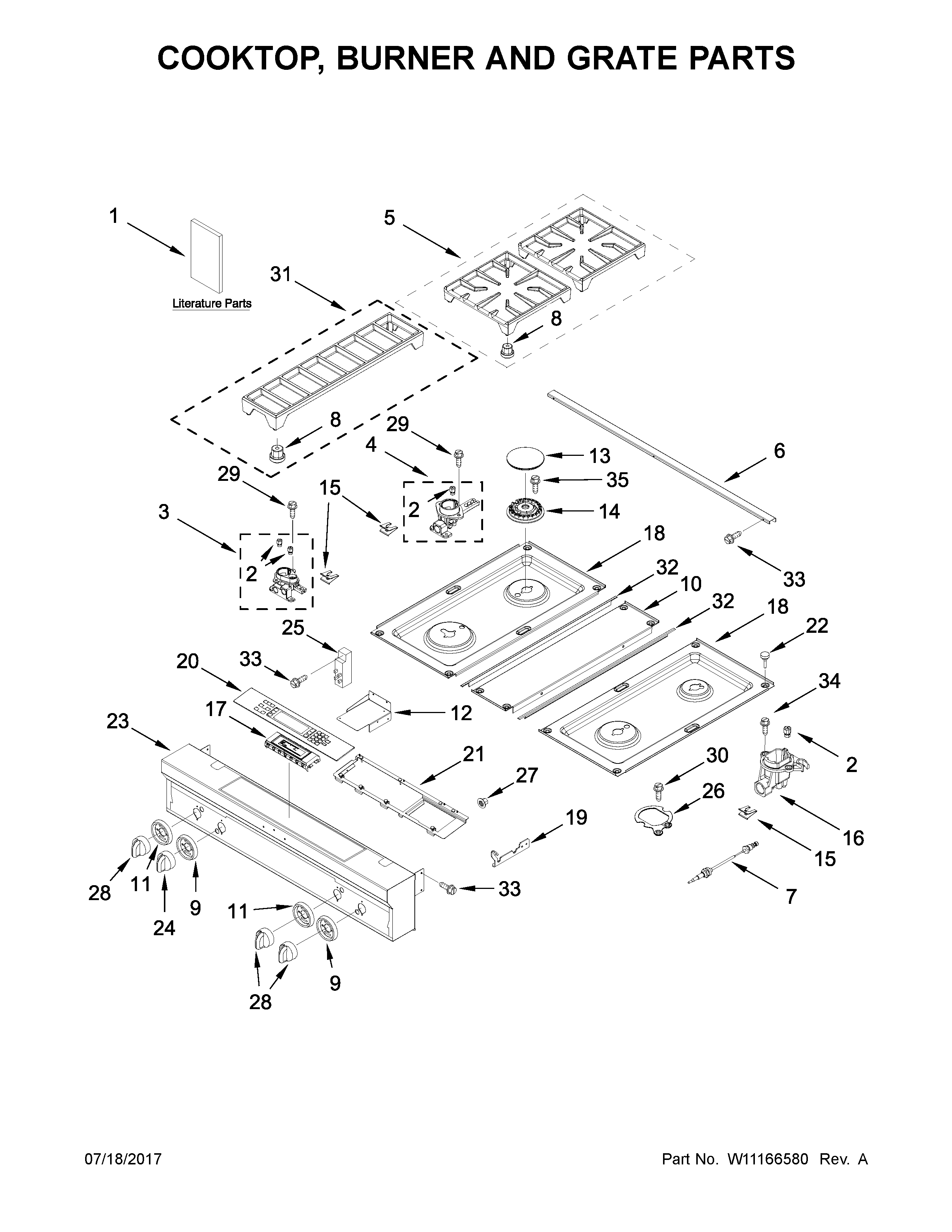 COOKTOP, BURNER AND GRATE PARTS