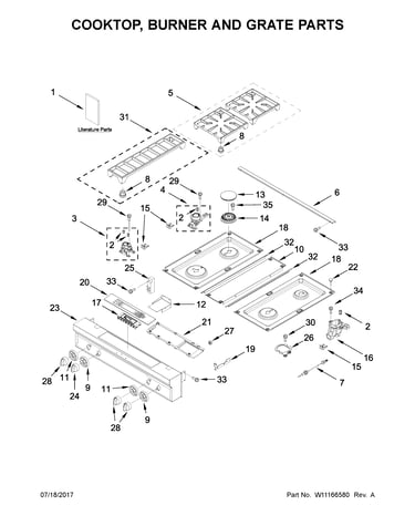Cooktop, burner and grate parts