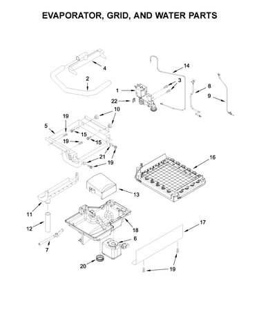 Evaporator, grid, and water parts