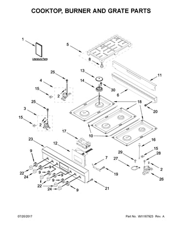Cooktop, burner and grate parts