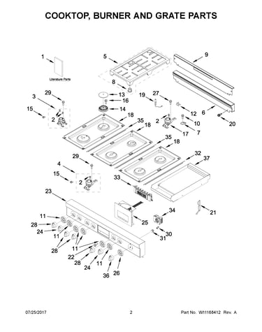 Cooktop, burner and grate parts
