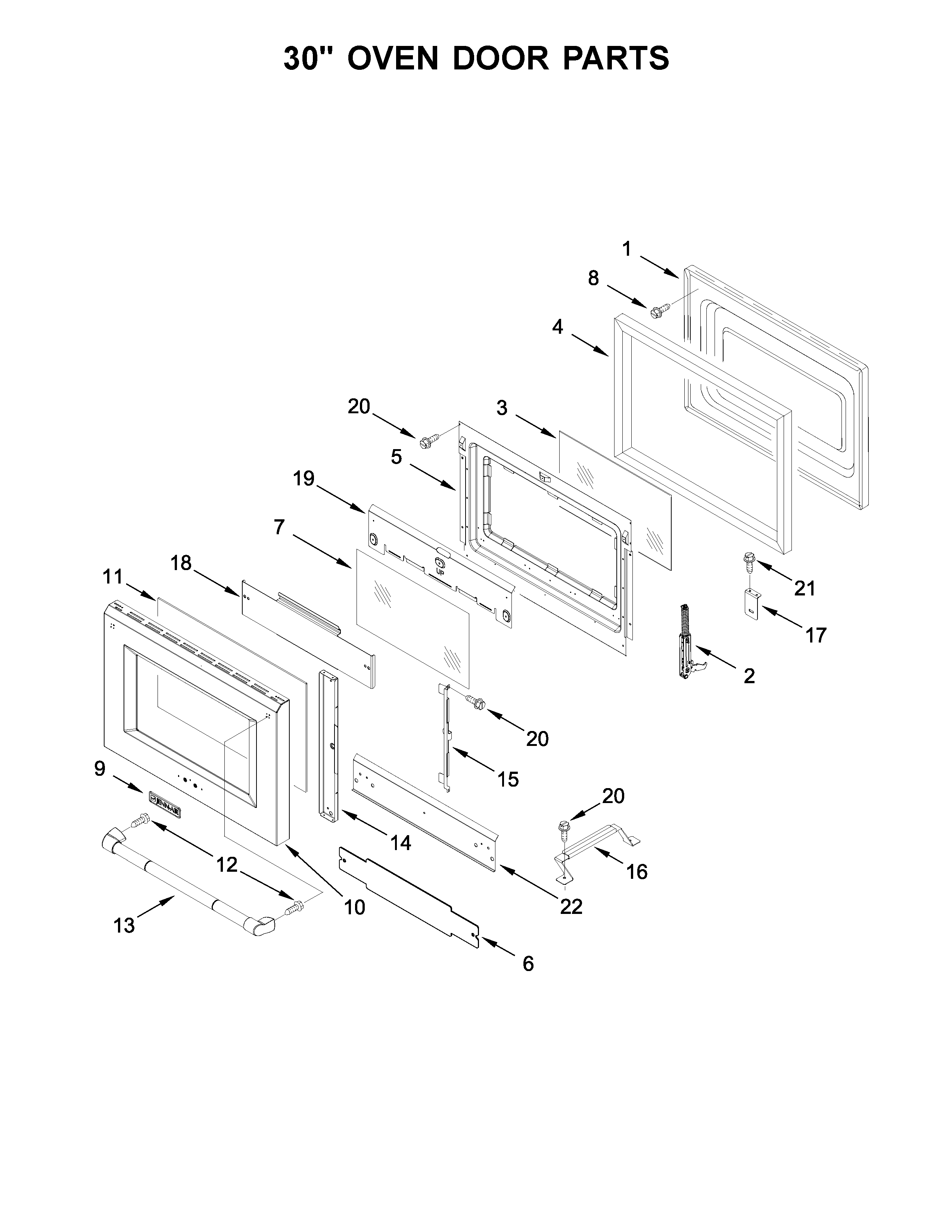 30" oven door parts