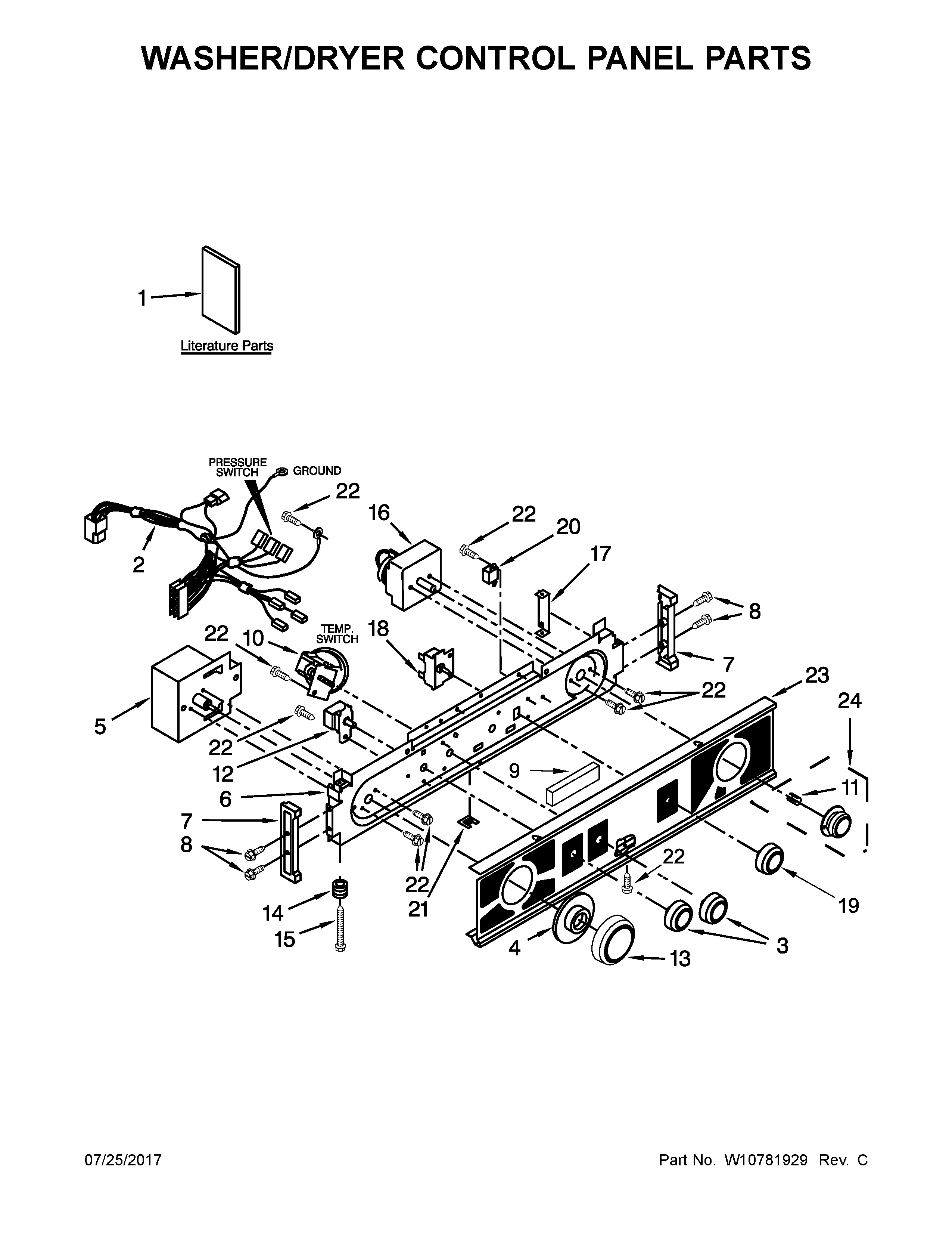 Washer/dryer control panel parts