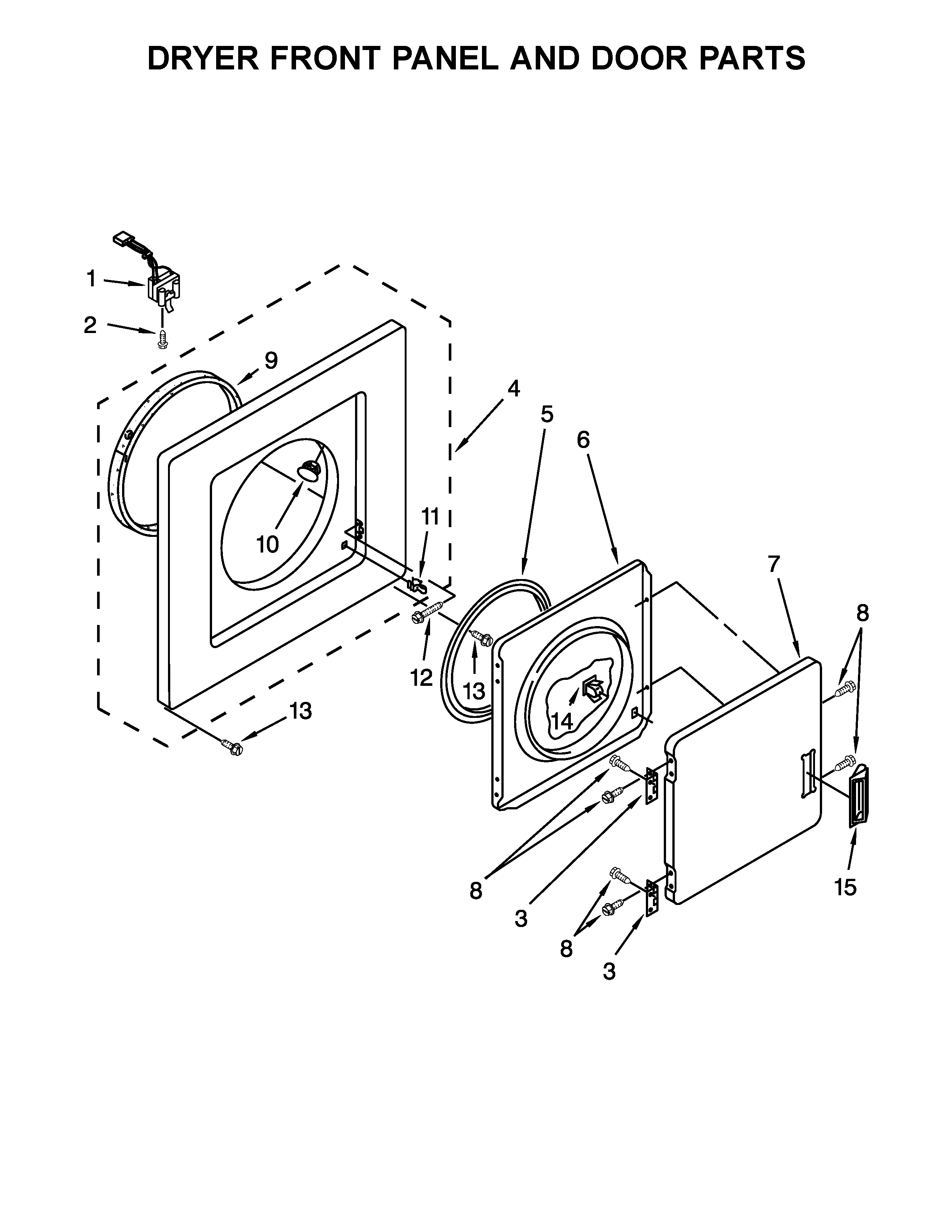 Dryer front panel and door parts