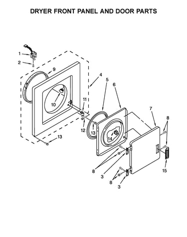 Dryer front panel and door parts