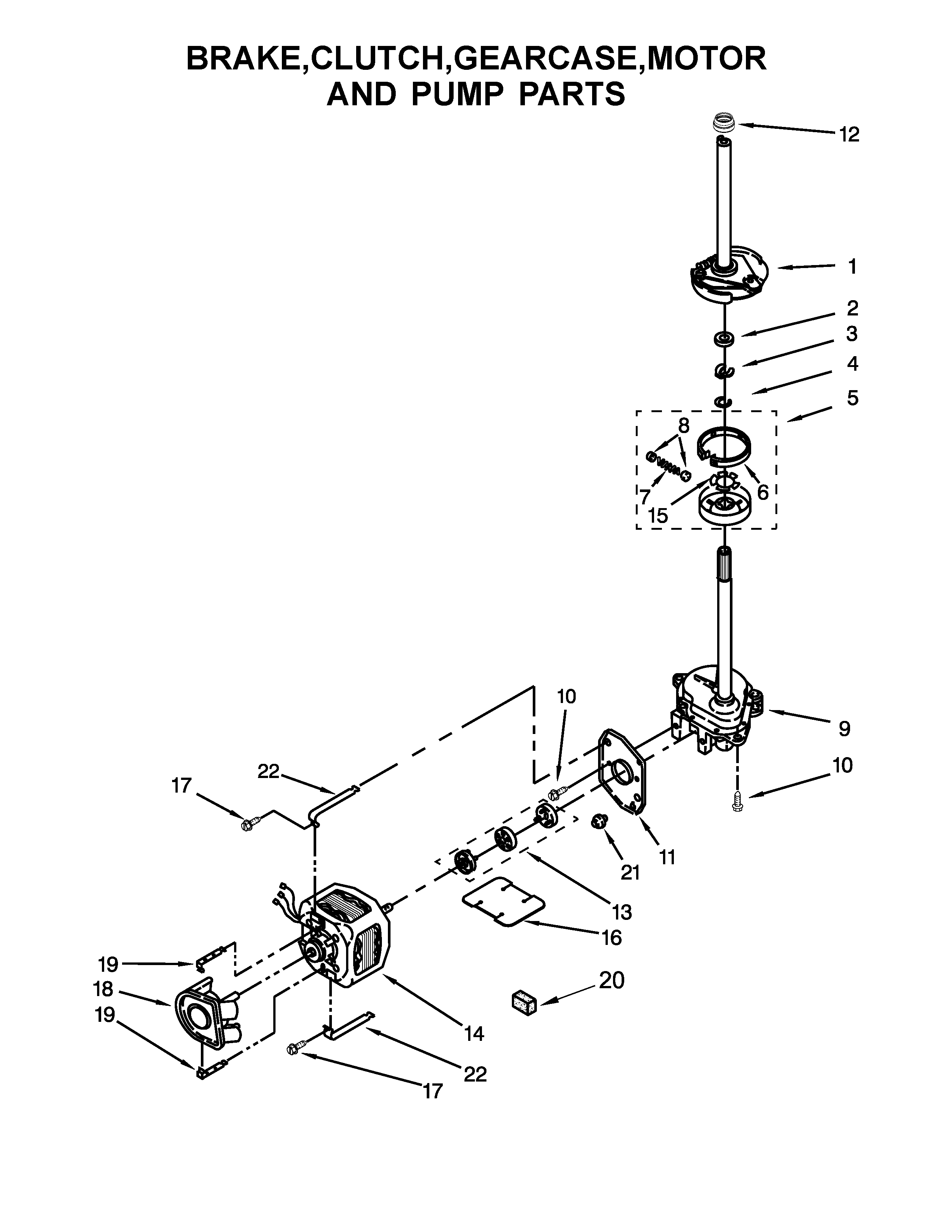 Brake, clutch, gearcase, motor and pump parts