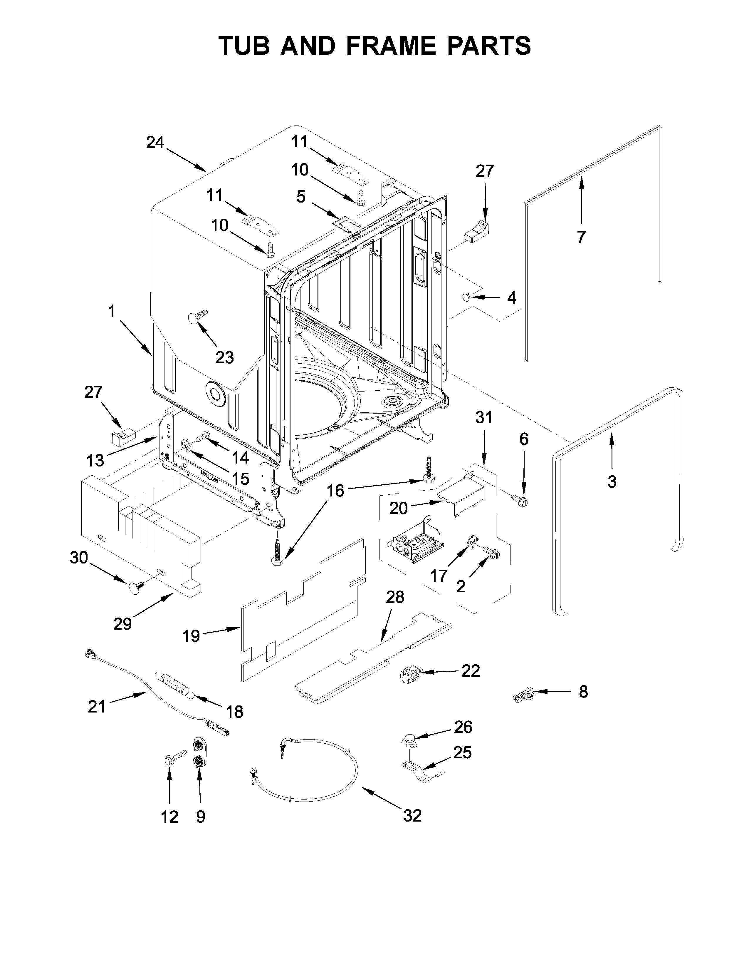 TUB AND FRAME PARTS